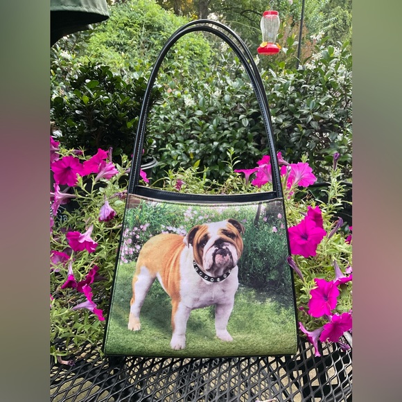 Adorable Bulldog Rhinestone Bling Collar Double Handle Silver Hardware Bag! - Picture 12 of 16